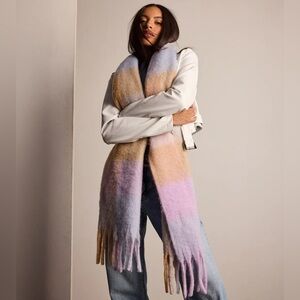 NWT Save the Ocean Pastel Plaid Blanket Oversized Scarf with Fringe. Unisex.